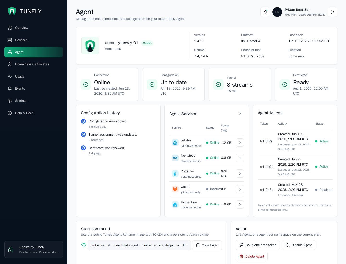 Tunely agent detail page