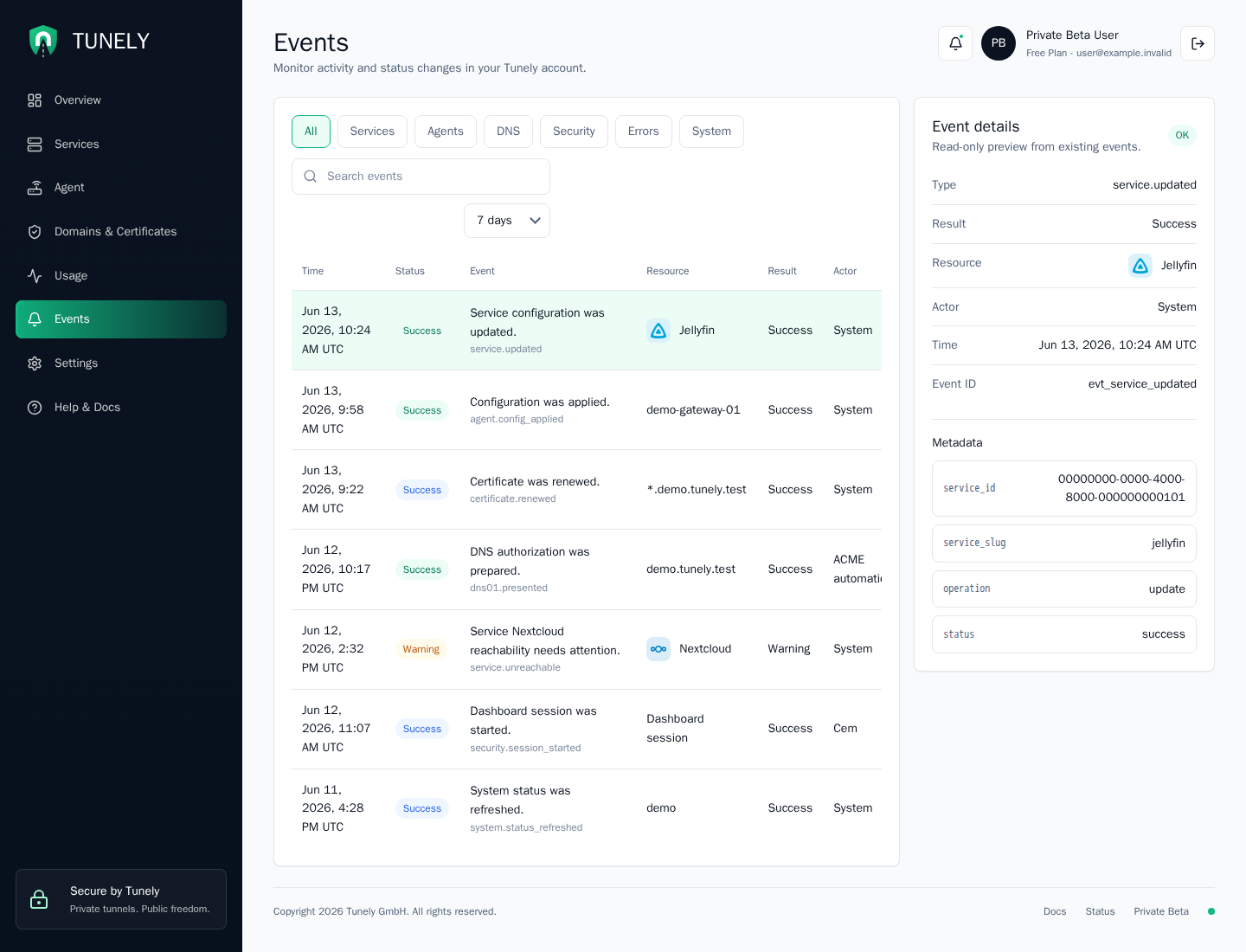 Tunely events page